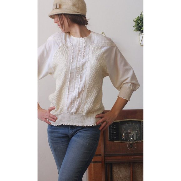 Vintage 70’s Cotton Lace Blouse Adree Gaye OffWhite - Picture 2 of 10